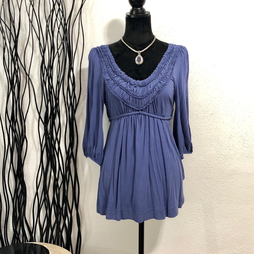 Kische Blue Belted Slit Sleeved Tunic Top Size M